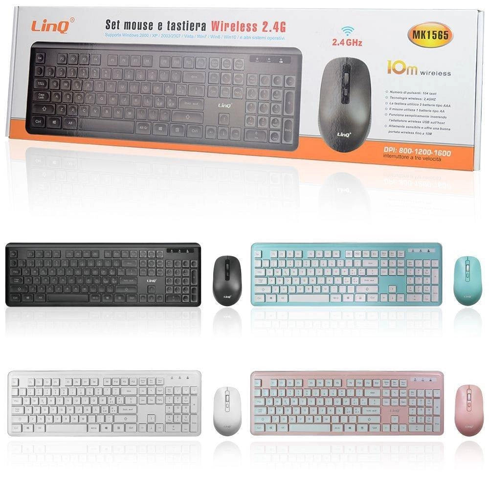 Trade Shop - Kit Tastiera Mouse Wireless 2.4ghz 10mt Senza Fili 800-1600 Dpi 104 Tasti Mk1565 -