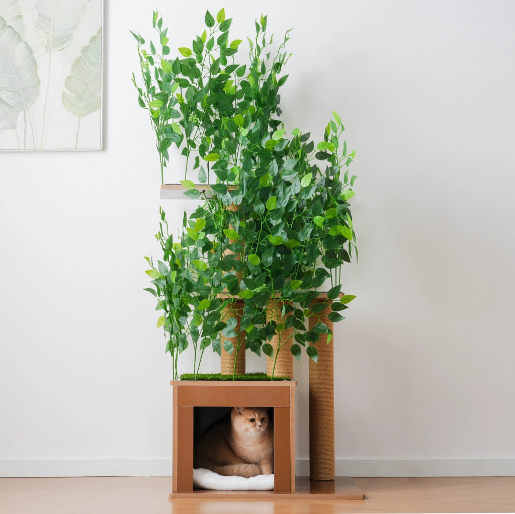 Tiragraffi per gatti ad albero 60x45x158 cm con 3 piattaforme in MDF; verde