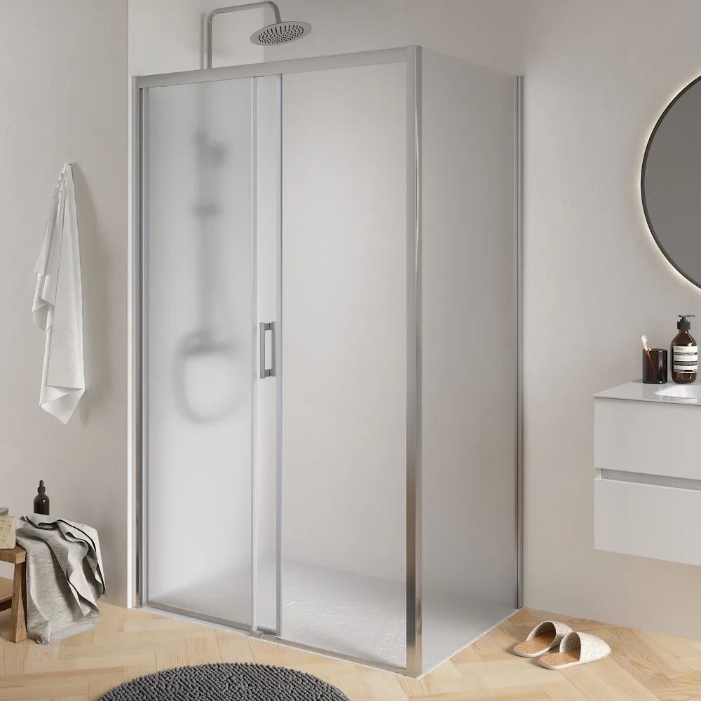 Box doccia angolare 90x130 cm profili cromati apertura scorrevole 130cm e parete fissa 90cm vetro 6mm opaco h190 | Cuba