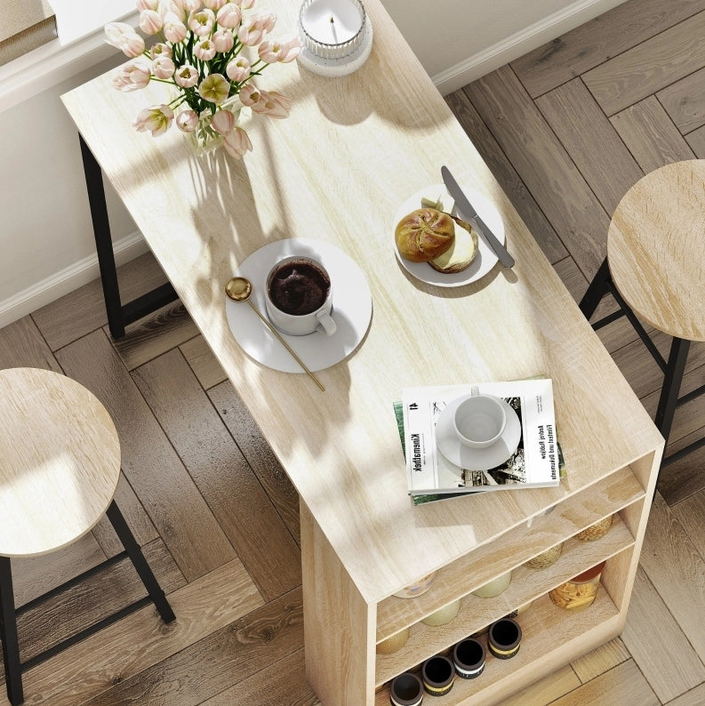 Set bar 3 pezzi nero e rovere – tavolo con vano portaoggetti e 2 sgabelli