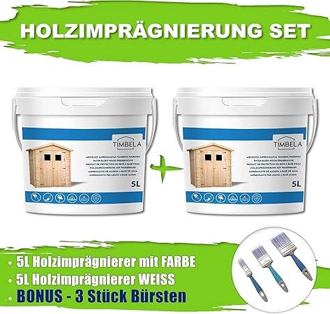 Kit di impregnanti per legno - 5 litri di colore BIANCO+ 5 litri di impregnante di colore TEAK