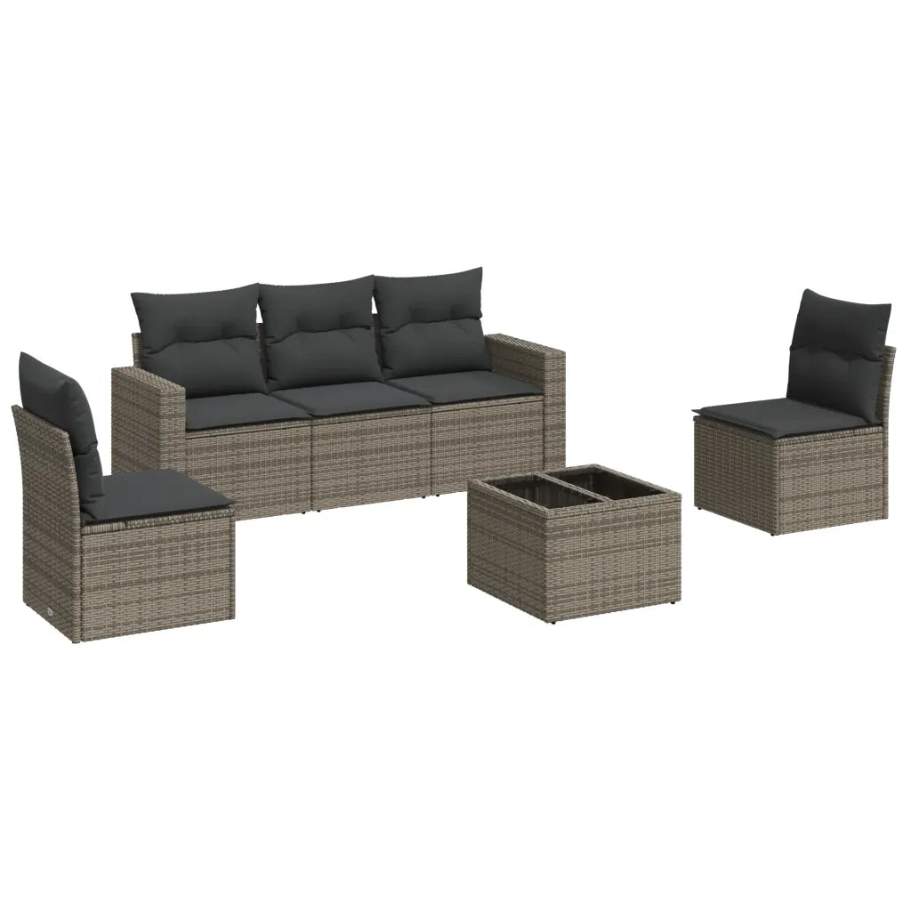 Set Divano da Giardino 6 pz con Cuscini Grigio in Polyrattan 3251137