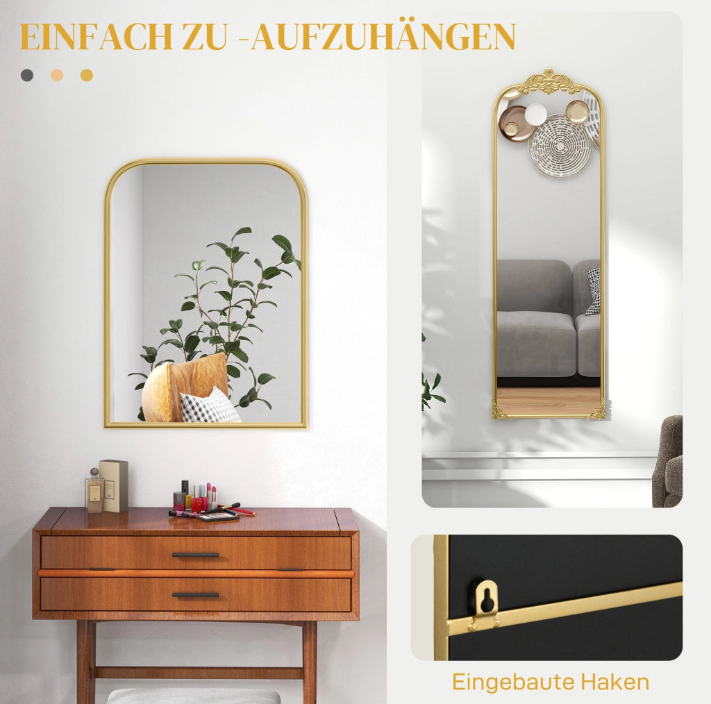 Specchio da Parete Barocco 60x87 cm con Cornice in Metallo Dorato per Bagno, Soggiorno e Camera da Letto