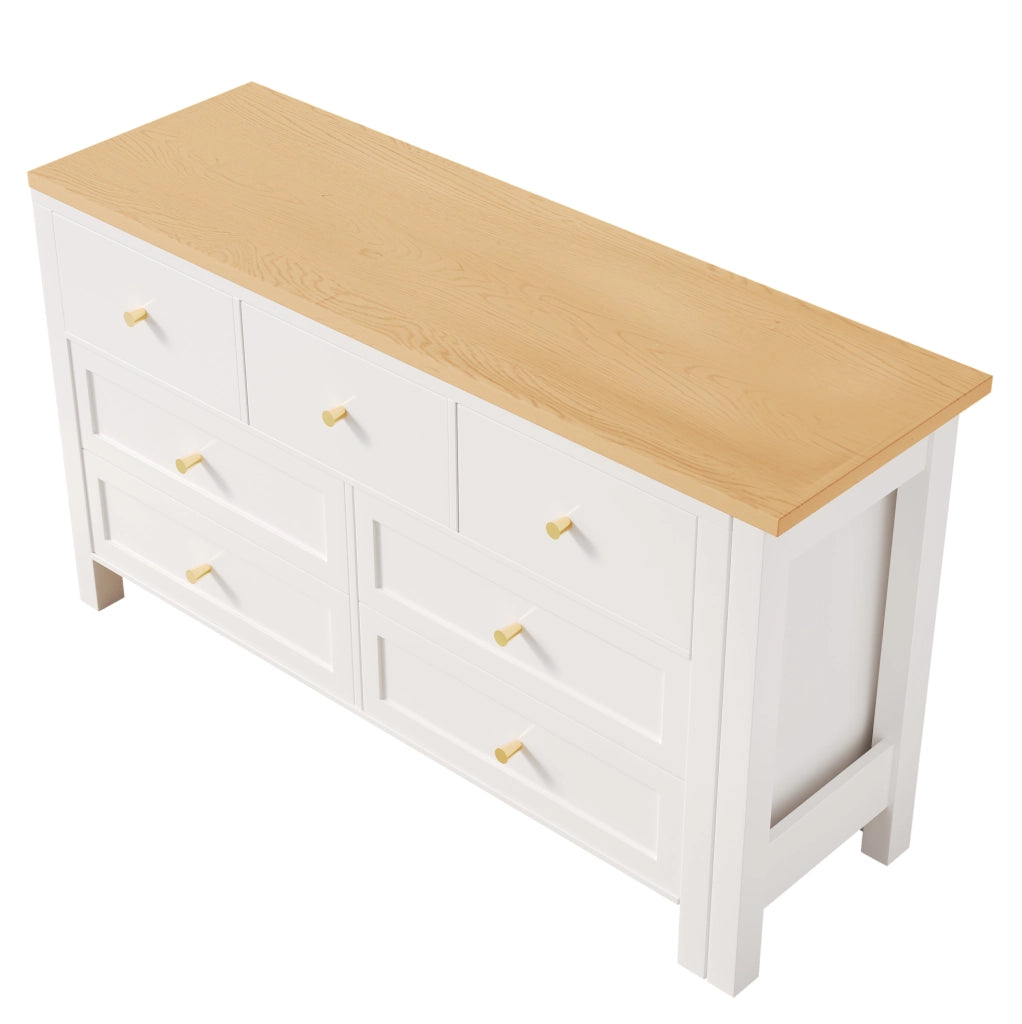 Scrivania girevole 2-in-1 con 7 cassetti; 120x40x70 cm; truciolare; bianco e rovere