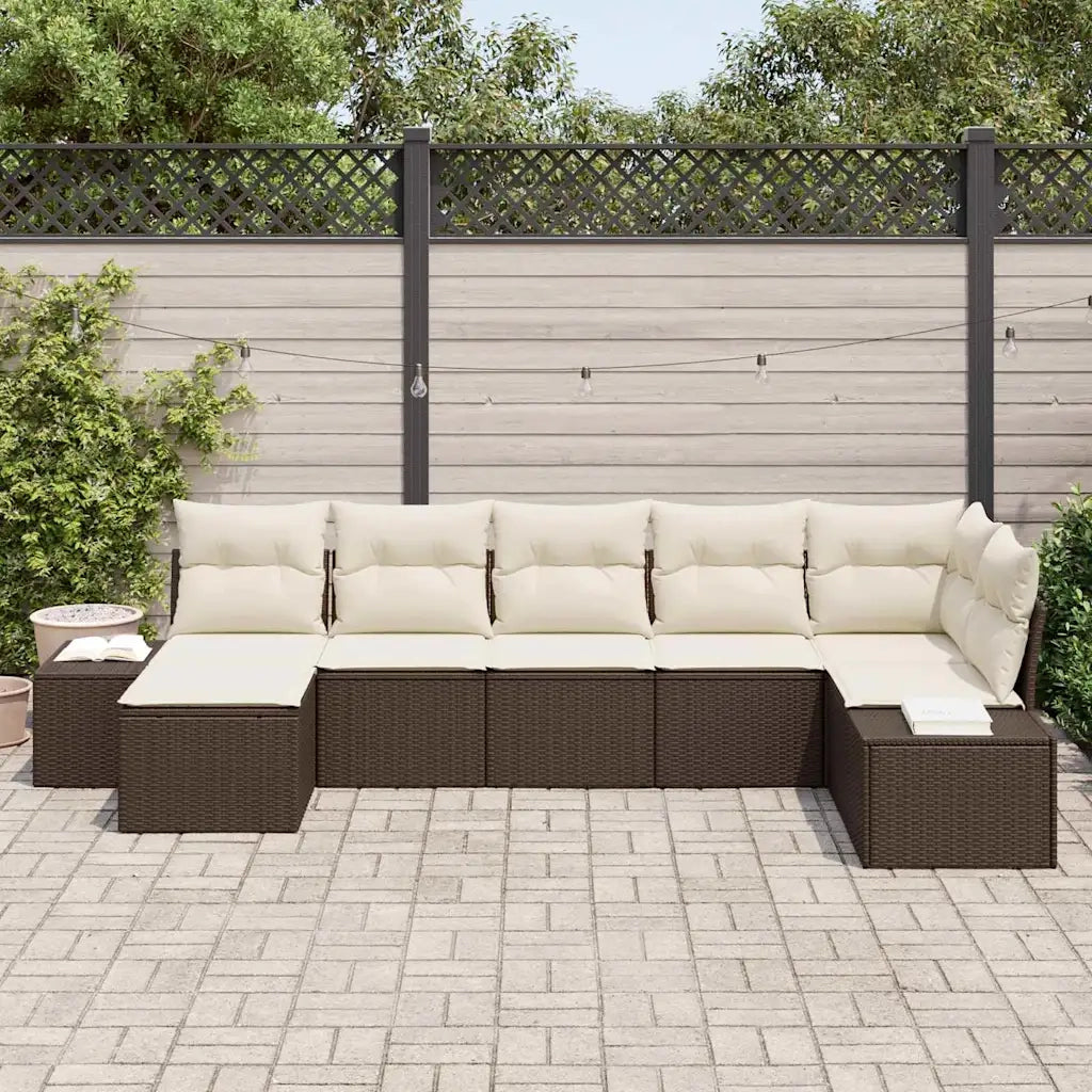 Set Divano da Giardino con cuscino 7 pcs Marrone Poly Rattan 3355817