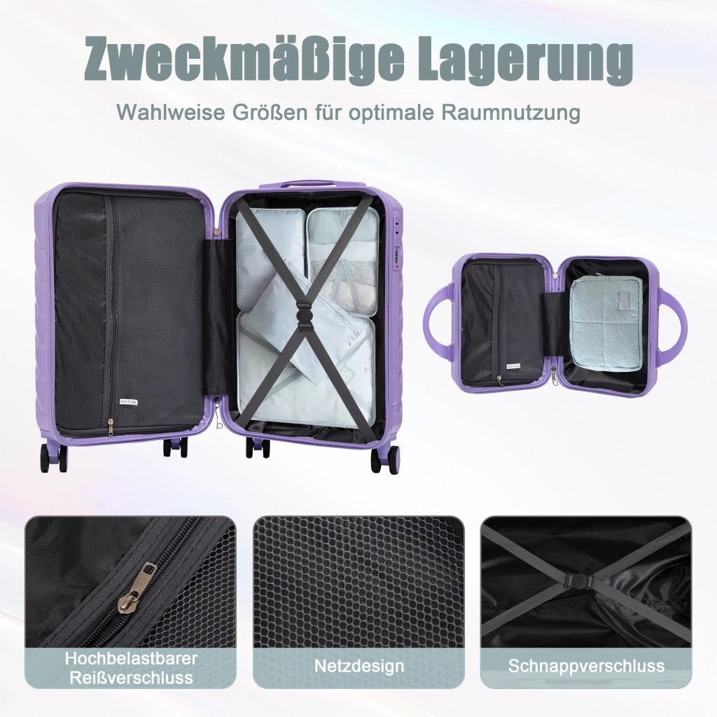 Set di valigie da viaggio 19 e 14 pollici in ABS blu e viola con trolley rigido e quattro ruote doppie girevoli