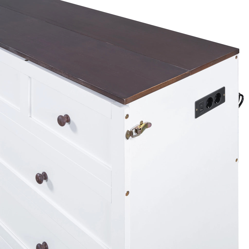 Letto matrimoniale trasformabile 140 × 200 cm con cassetto ripiano USB e presa in pino e MDF bianco