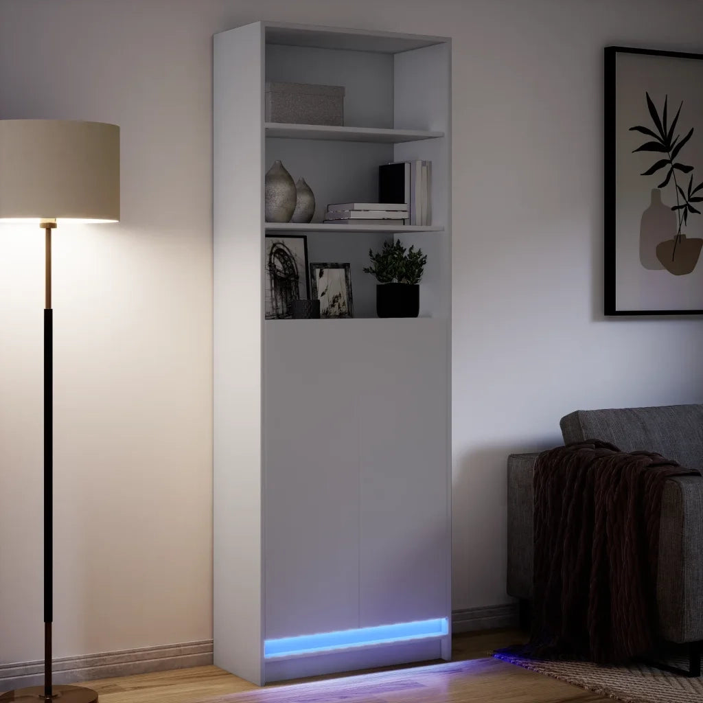 Credenza con LED-Buffet-Armadio da cucina Bianca 69x32,5x200 cm in Truciolato