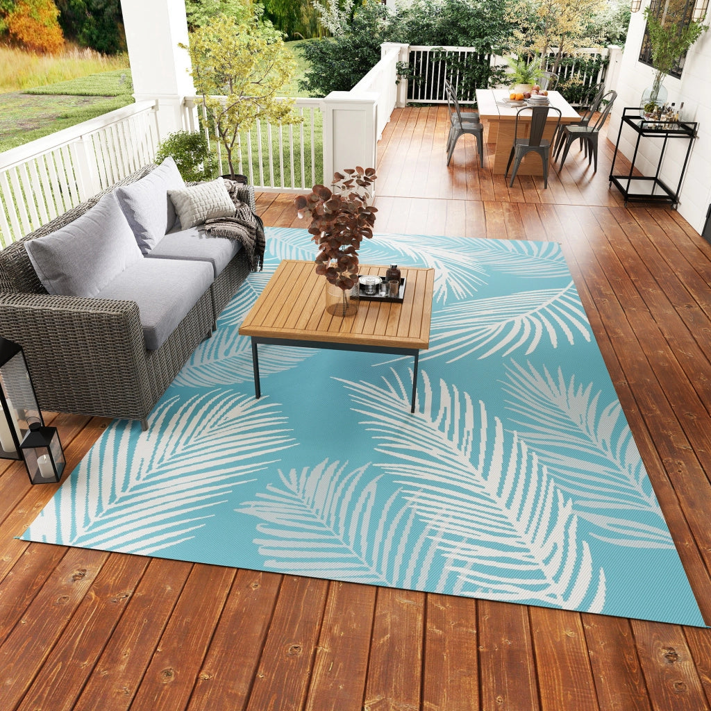 Tappeto da Esterno Reversibile Resistente con Sacchetto e Picchetti 274x182 cm ¨C Zephmum ¨C Azzurro+Bianco
