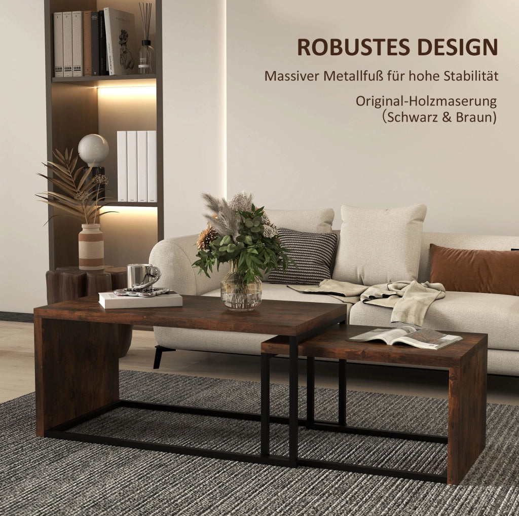 Set di 2 tavolini da salotto impilabili 90 x 48 x 42 cm legno marrone, metallo