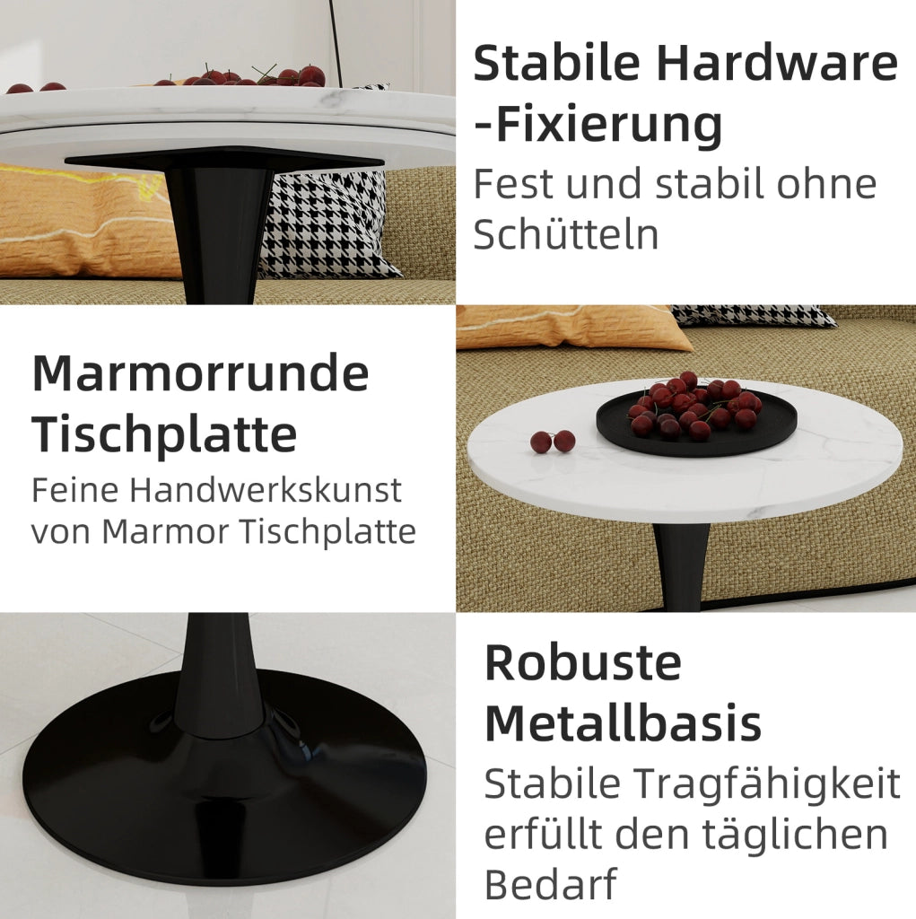 Tavolino rotondo in marmo artificiale nero e bianco dal design moderno