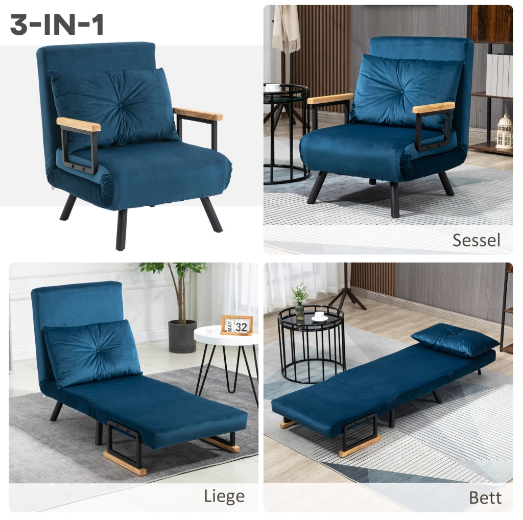 Poltrona letto reclinabile blu in poliestere, 63 x 73 x 81 cm