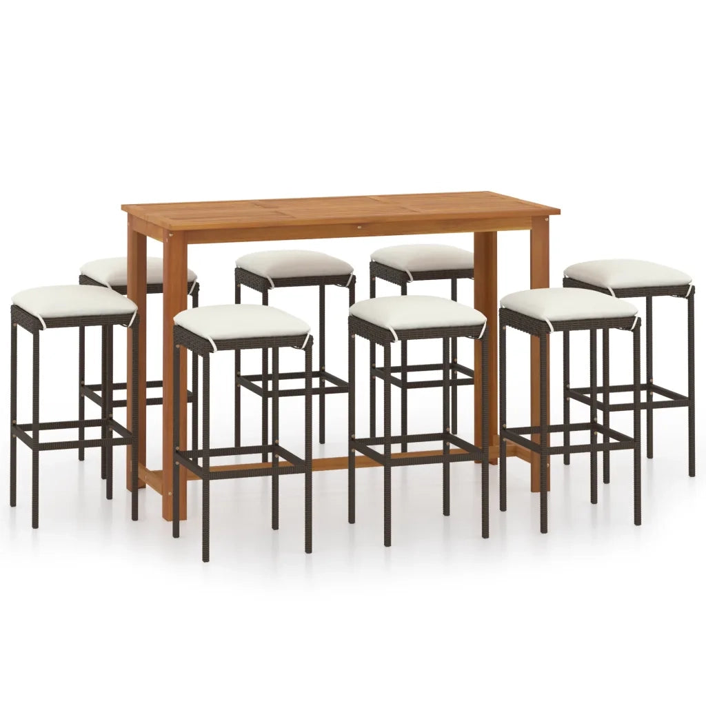 Set da Bar da Giardino 9 pz con Cuscini Marrone 3068013