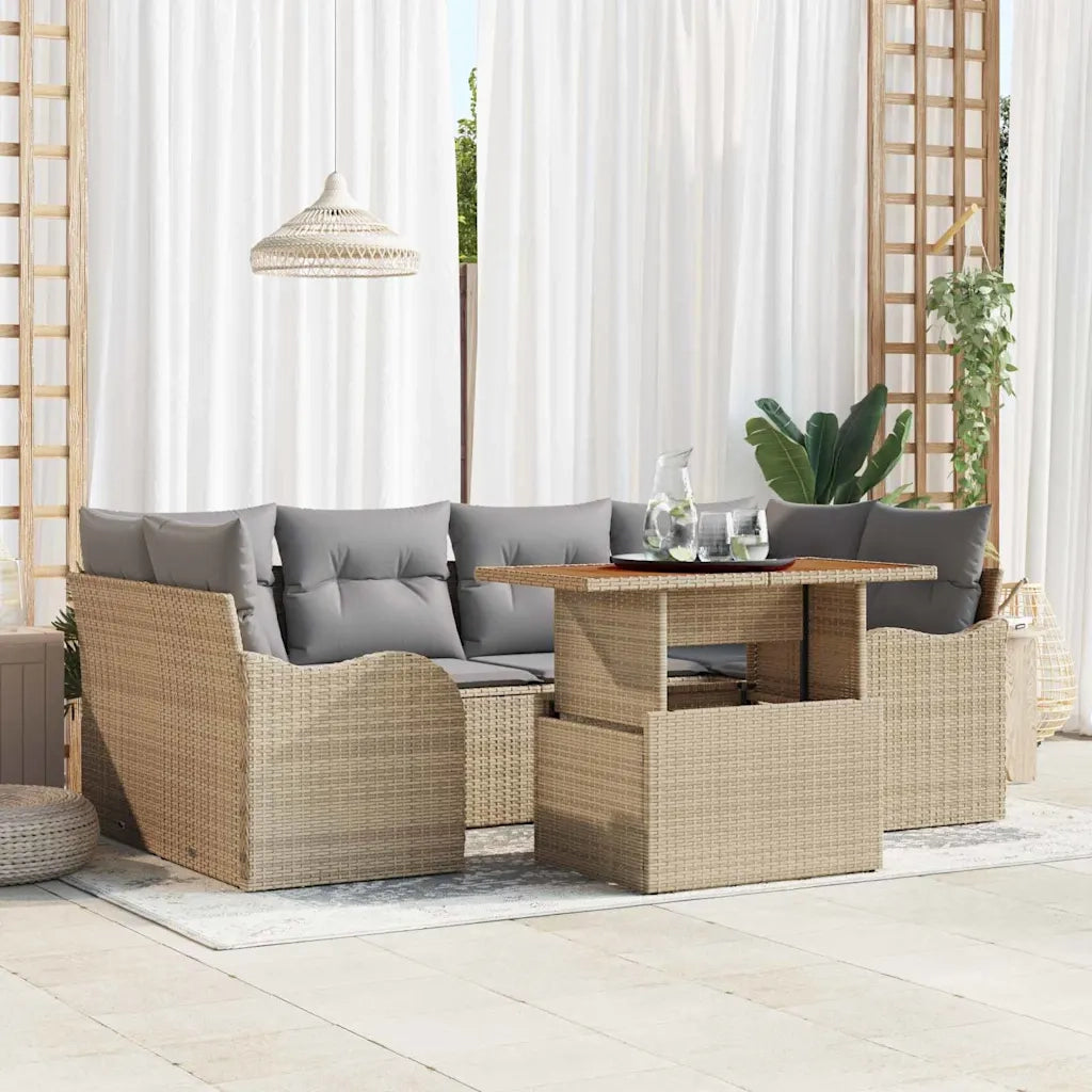 Set Divano da Giardino con cuscino 7 pcs beige e grigio chiaro