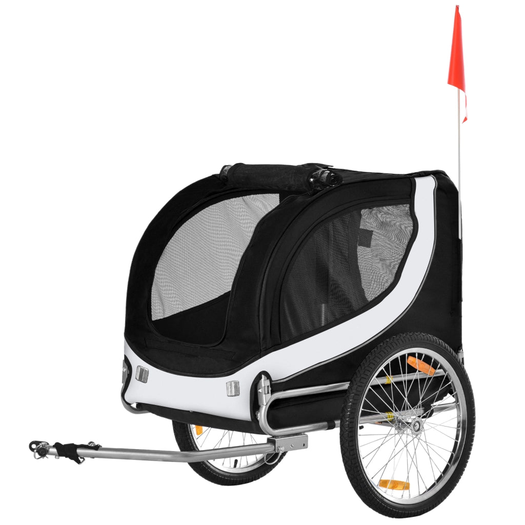 Rimorchio per Bicicletta per Cani e Animali ¨C Xylo ¨C con Bandiera e 8 Riflettori Bianco e Nero