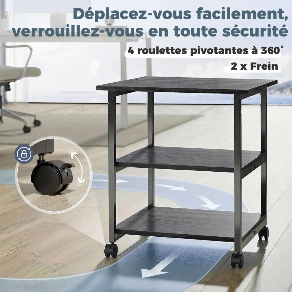Carrello porta stampante con 3 ripiani e ruote ¨C Xylo ¨C 50x50x52,5 cm