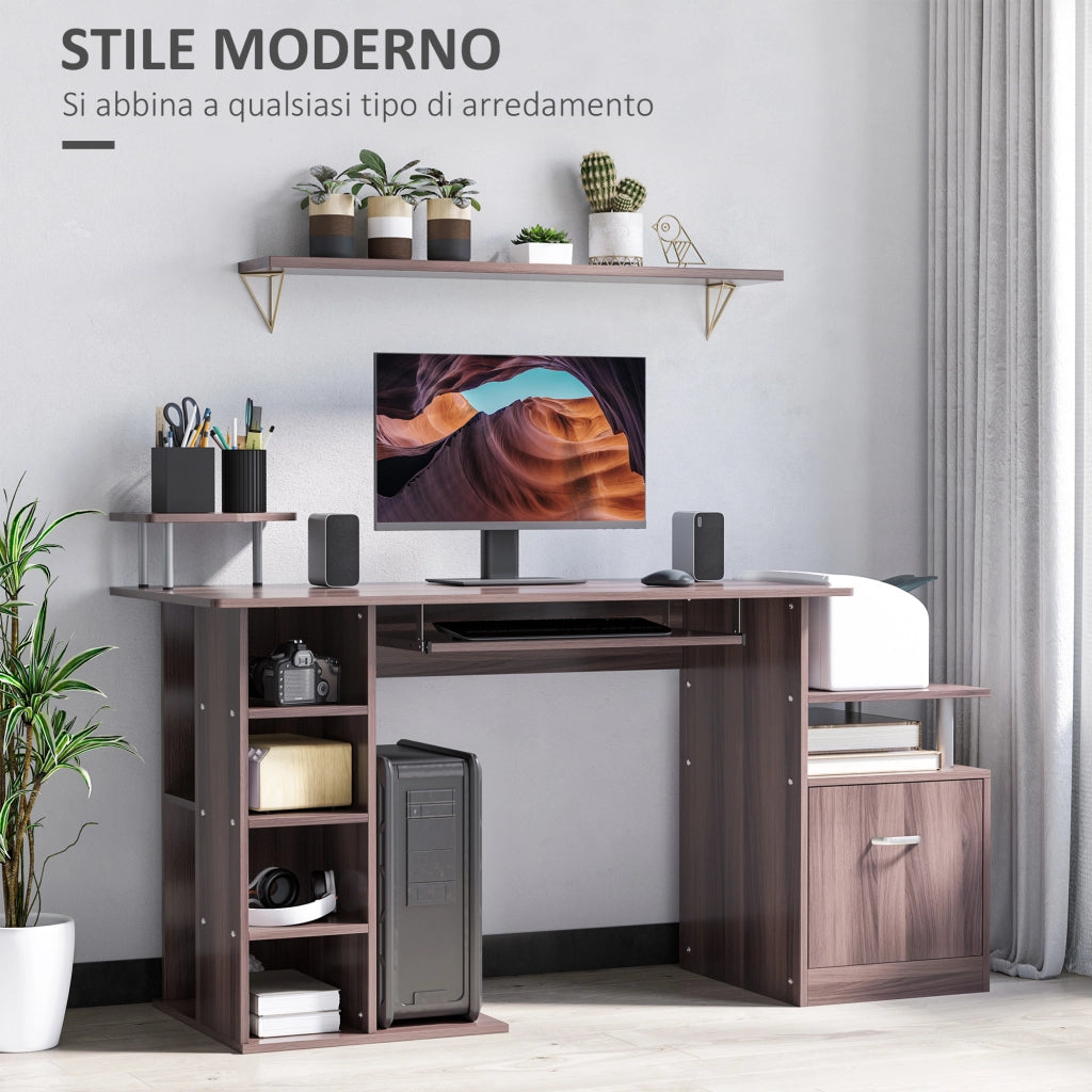 Scrivania per PC da Camera e Ufficio con Cassetto e Scaffale in Legno