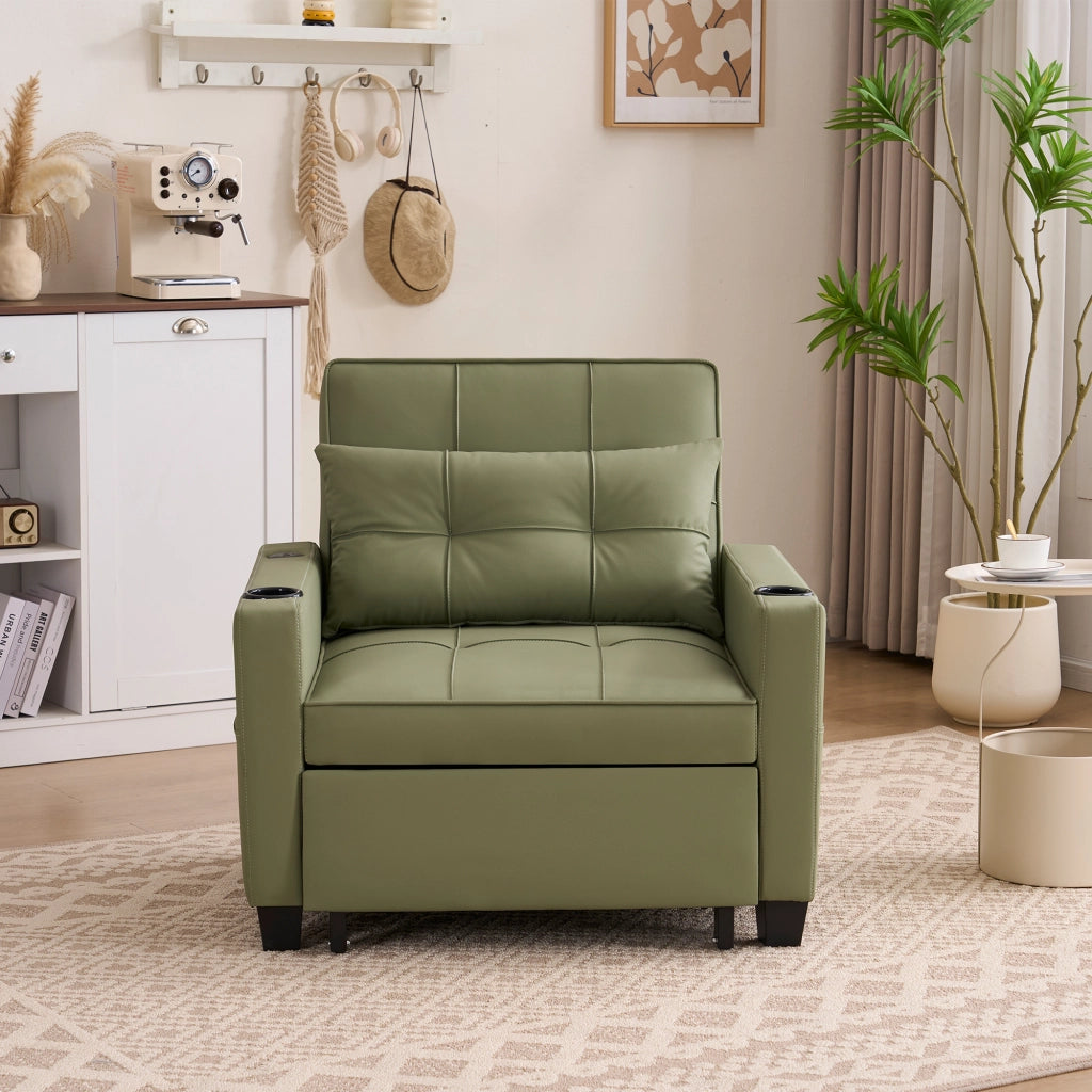 Poltrona letto 3 in 1 estraibile avocado con schienale regolabile a tre inclinazioni e tasca laterale