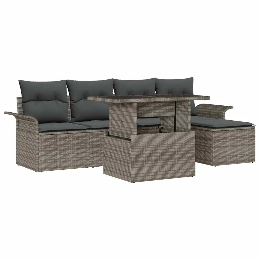 Set Divano da Giardino con cuscino 6 pcs Grigio polyrattan