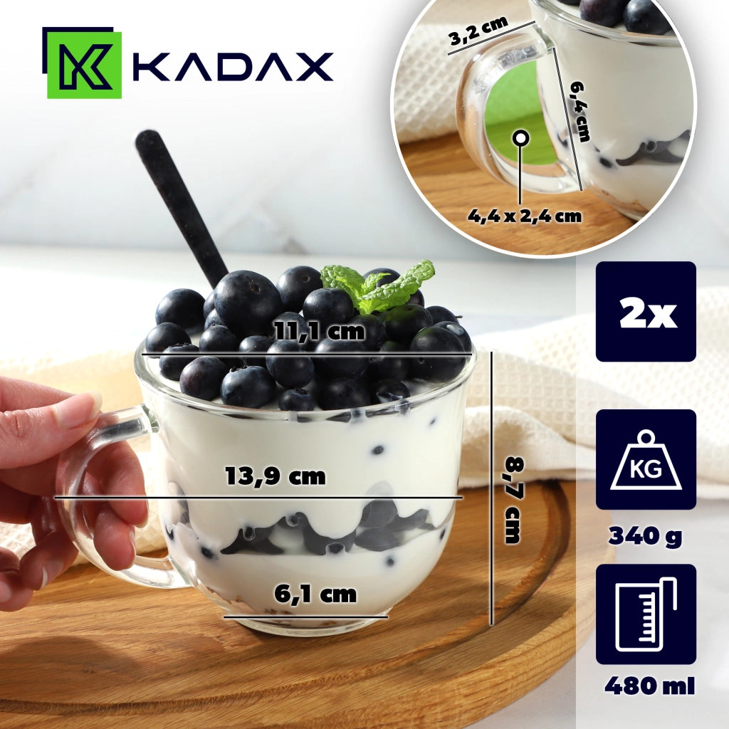 Set di 2 tazze da tè/caffè invernali KADAX da 480 ml con manico.