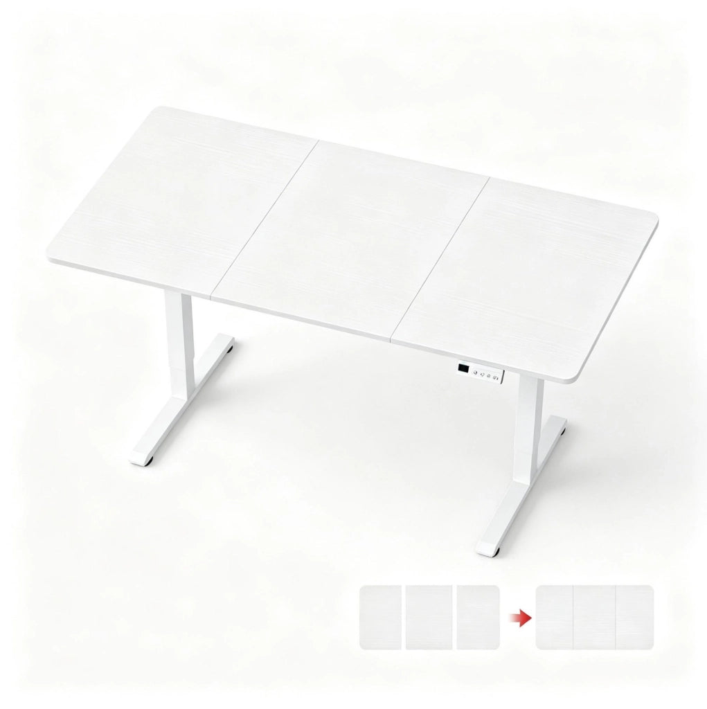 Scrivania Elettrica Regolabile in Altezza 140x60 cm con Struttura in Acciaio e Piano in Legno Bianco
