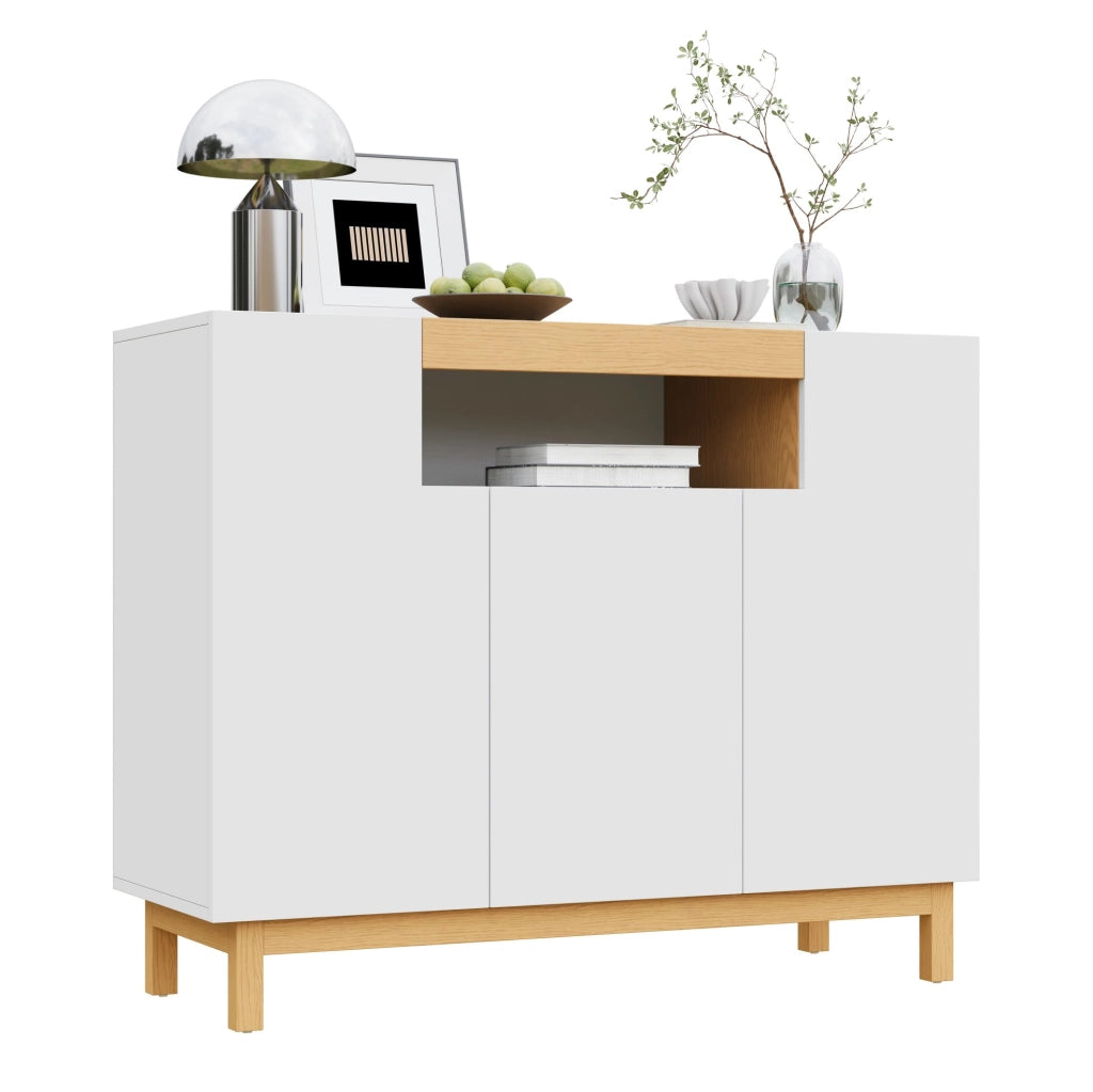 Credenza moderna bianca con 3 ante e vano a giorno