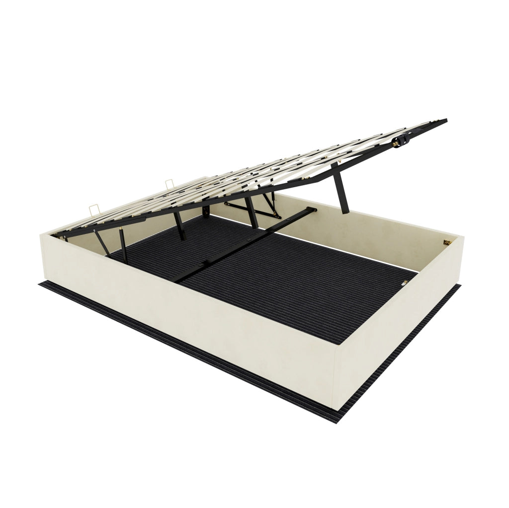 Letto contenitore 140x200 cm in tessuto e metallo beige con materasso