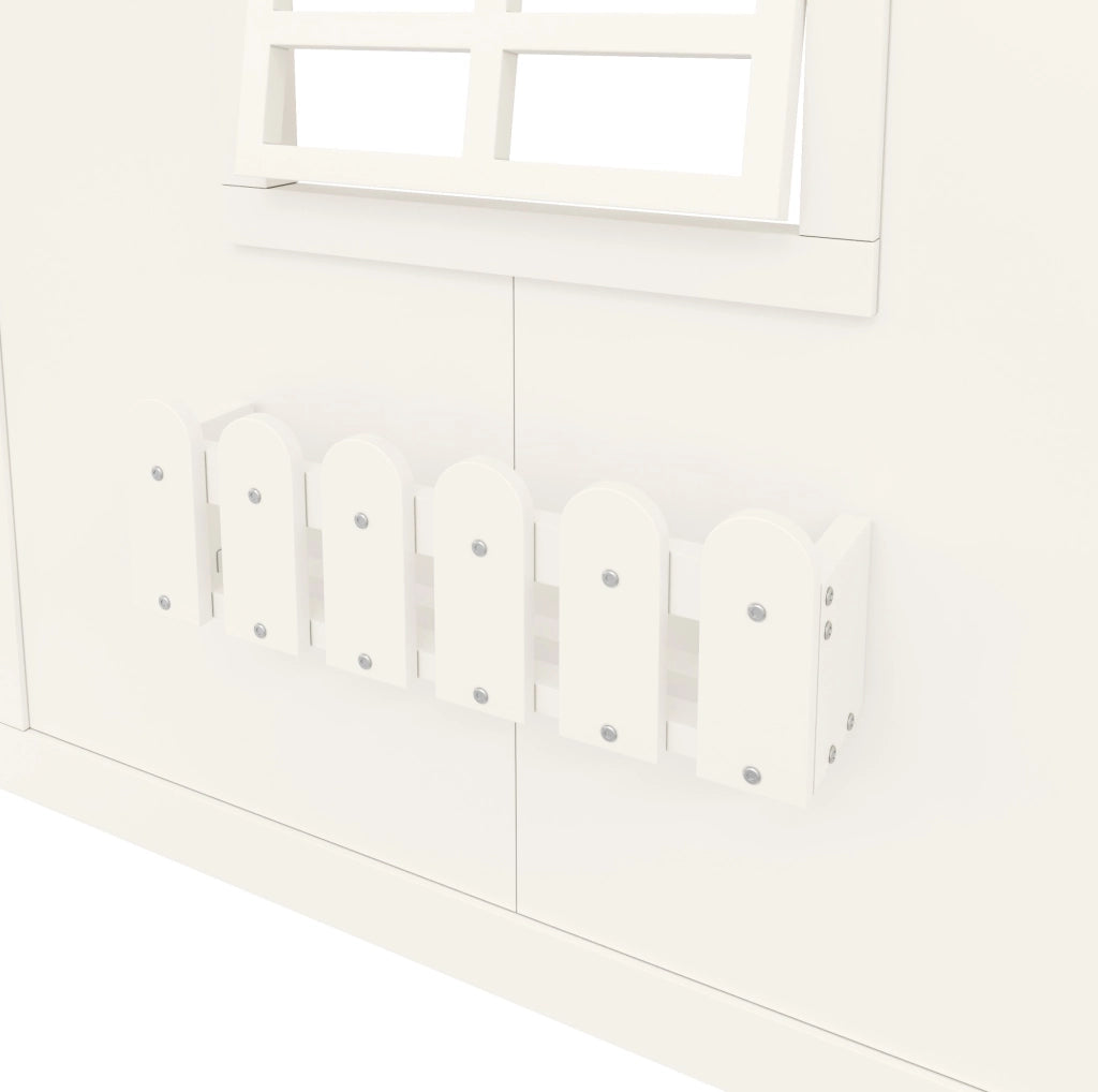 Letto a soppalco ULEVR 90x200 cm con scala contenitore, finestra e luce LED, pino e MDF bianco