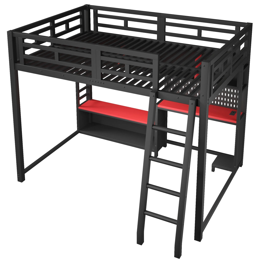Letto a soppalco 140x200 in metallo con scrivania e LED RGB; nero