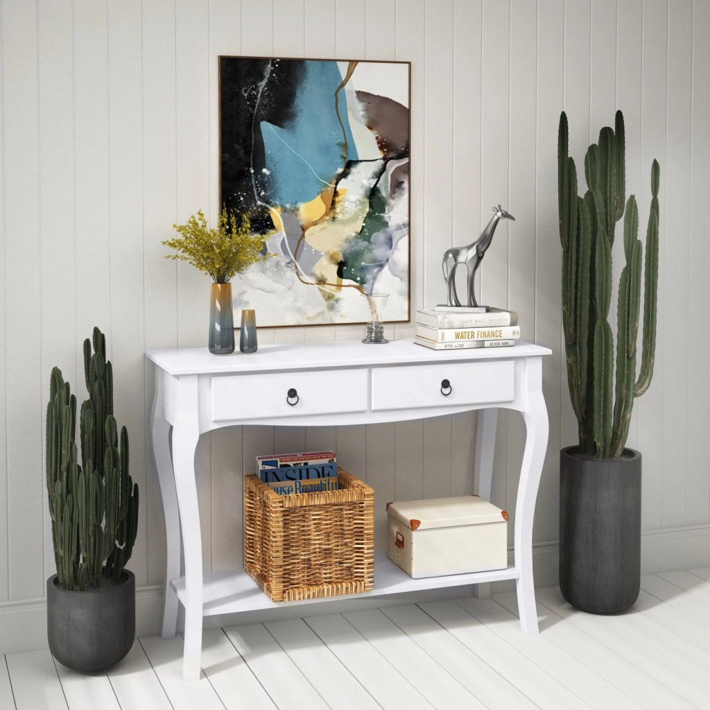EasyComfort Mobiletto Tavolo Consolle da Ingresso Moderno con 2 Cassetti Casa Legno 100 × 33 × 75cm Bianco