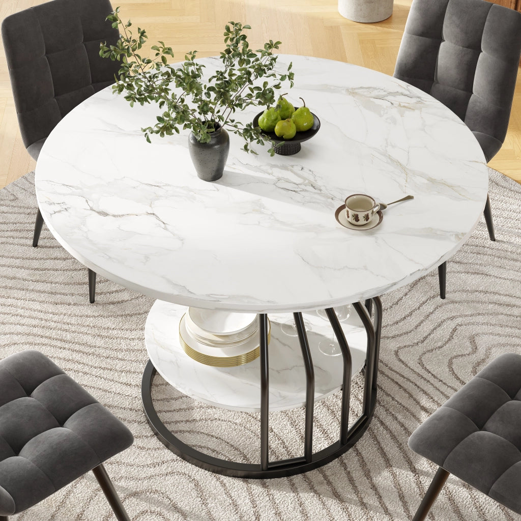 Tavolo Rotondo da Pranzo ¨C Xylo ¨C MDF Effetto Marmo, Nero, 80x80x76 cm