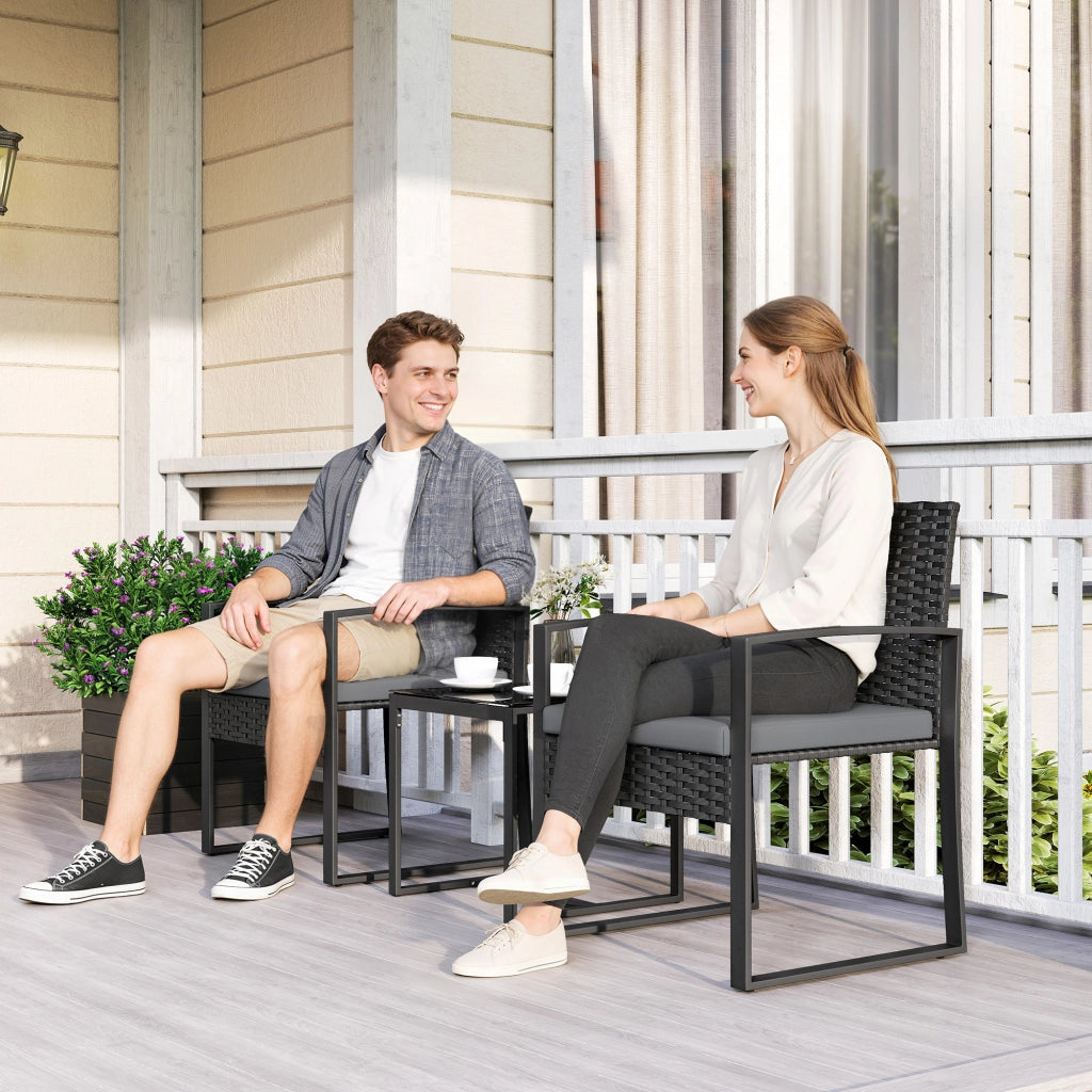 Set Salotto Giardino Polyrattan ¨C Xylo ¨C 2 Sedie con Cuscini + Tavolino Piano Vetro Grigio
