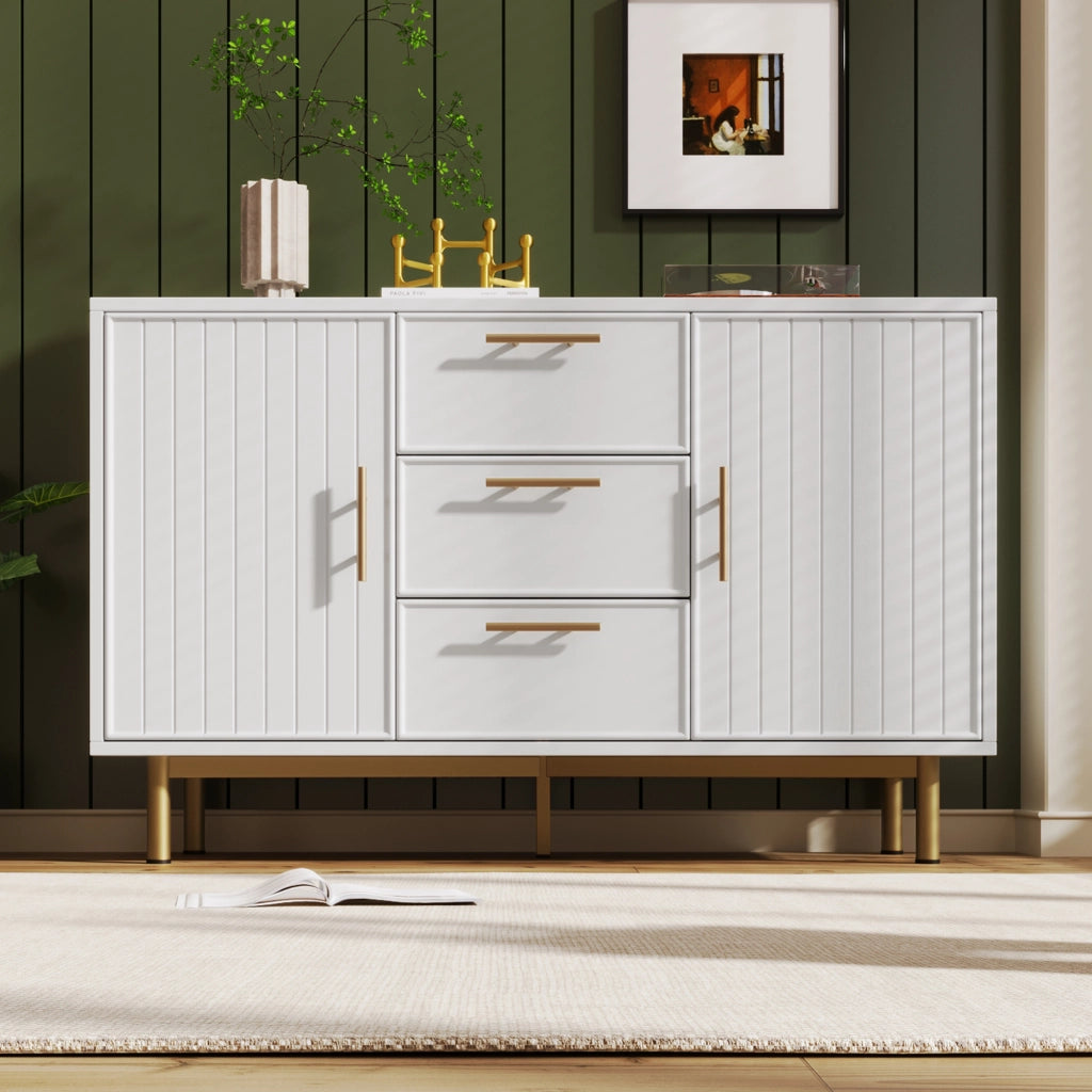 Madia 120x40x75 cm con 2 ante; 3 cassetti e ripiano regolabile in pannello truciolare bianco