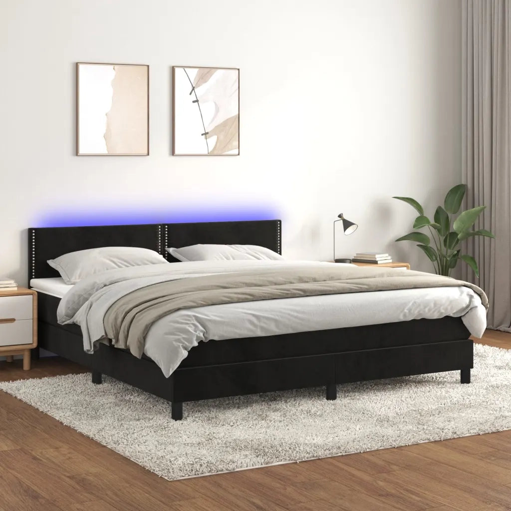 Letto a Molle con Materasso e LED Nero 180x200 cm in Velluto 3134359