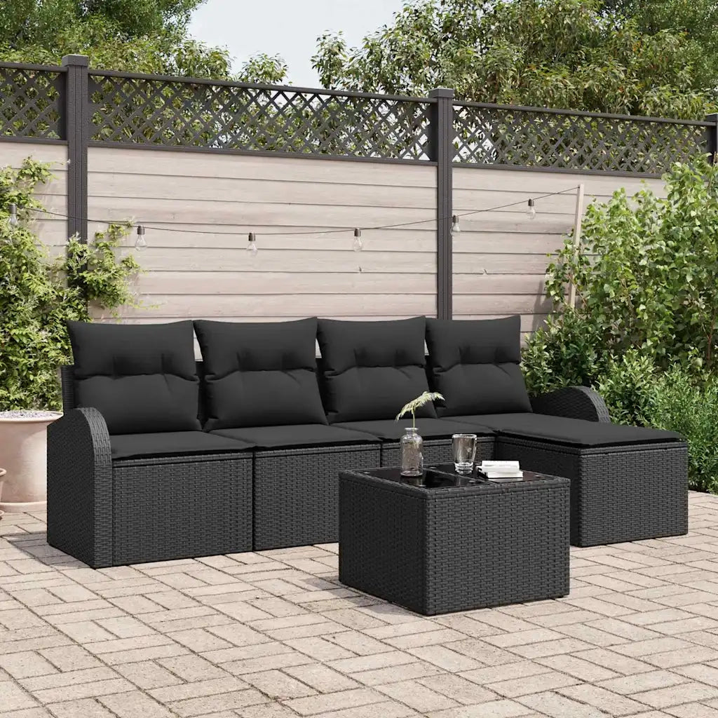 Set di divani con cuscino 6 pcs Nero polyrattan 3354682