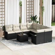 Set Divano da Giardino 9 pcs Nero e Crema polyrattan