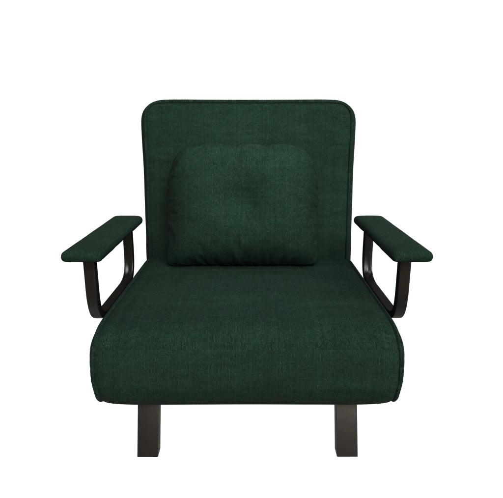 Poltrona Relax con Schienale Regolabile a 5 Posizioni, Rivestimento in Chenille Verde Scuro, Funzione Letto, Supporti Estraibili