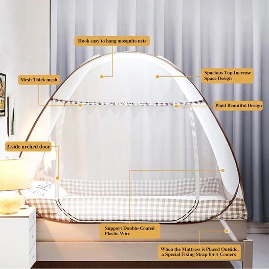 Tenda da Mosca Ripiegabile, Retrattile Moschetiera da Letto, Rete da Mosche Portatile da Viaggio, Tenda da Campeggio con Doppia Porta da Mosche, 150x200cm