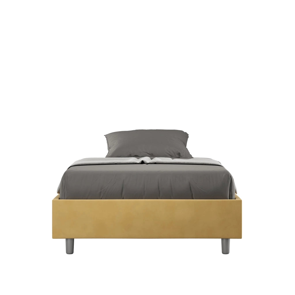 Letto Matrimoniale Francese Sommier 150x200 cm con Rete e Contenitore Azelia Ocra