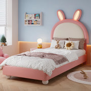 Letto singolo imbottito con testiera a coniglio e LED; 90 x 200 cm; rosa
