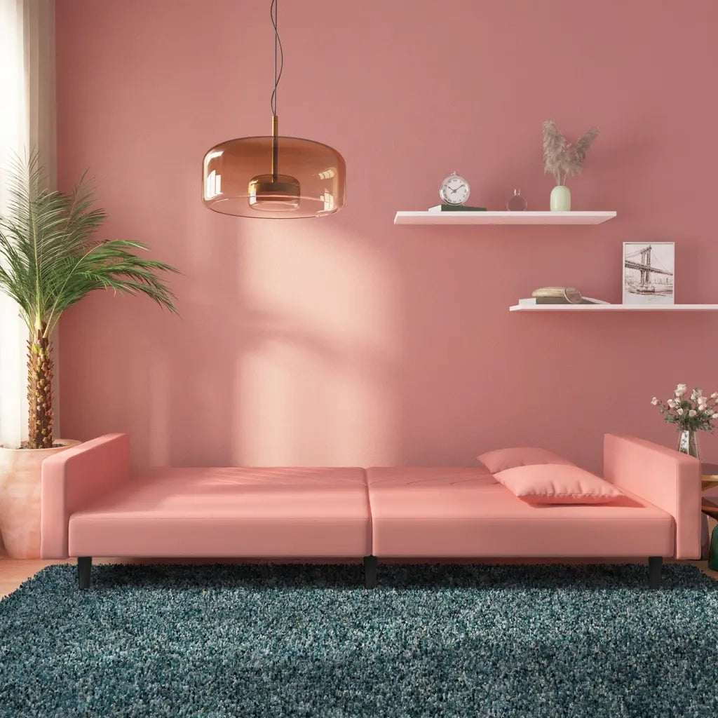 Divano letto | Sof¨¤ letto | Letto singolo a 2 Posti con 2 Cuscini Rosa in Velluto