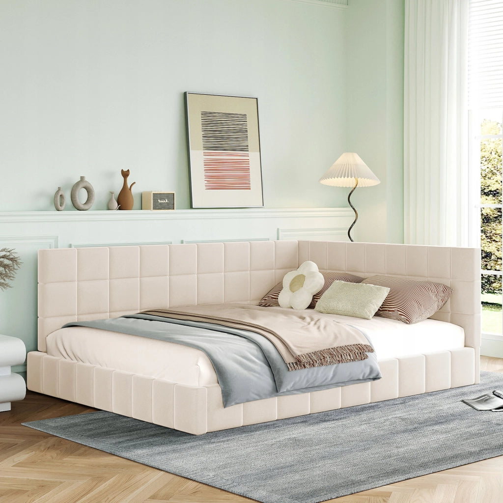 Letto imbottito 140x200 - Xylo - Beige, velluto