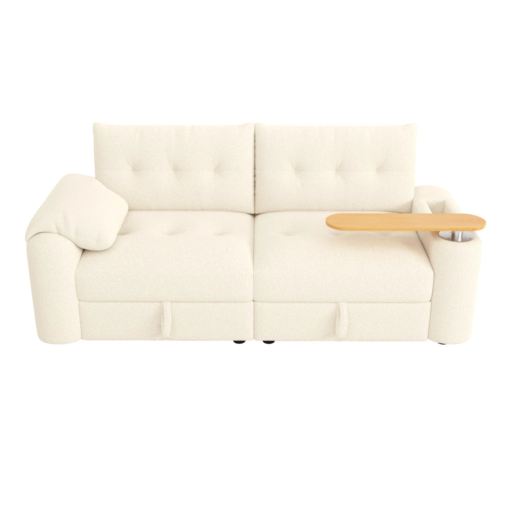 Divano modulare 2 posti in teddy beige con contenitore e tavolino
