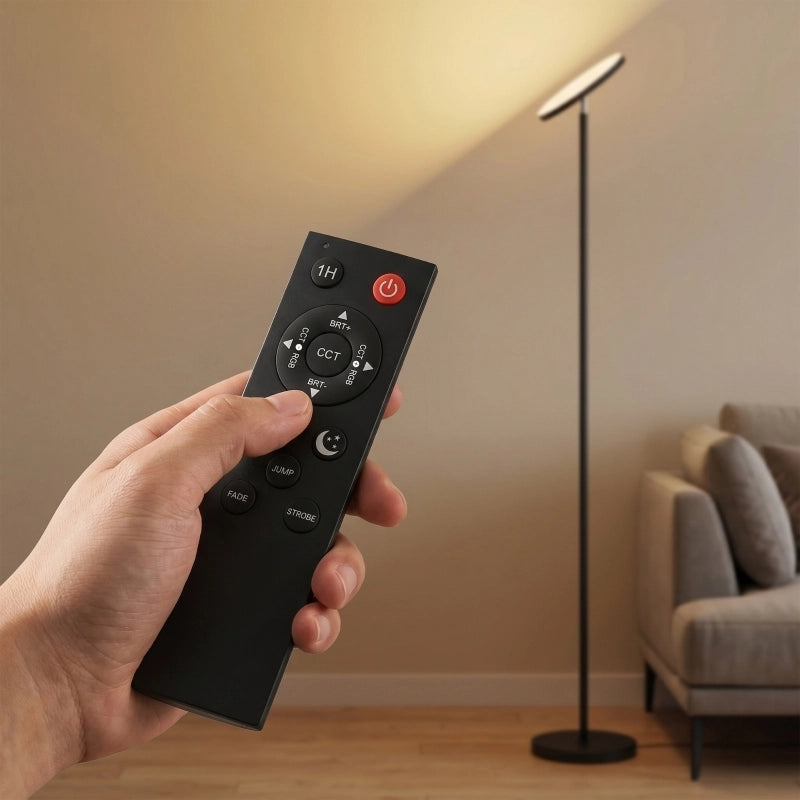 Lampada da terra LED RGB dimmerabile con telecomando e touch testa orientabile 350° nero 25 × 25 × 177 cm