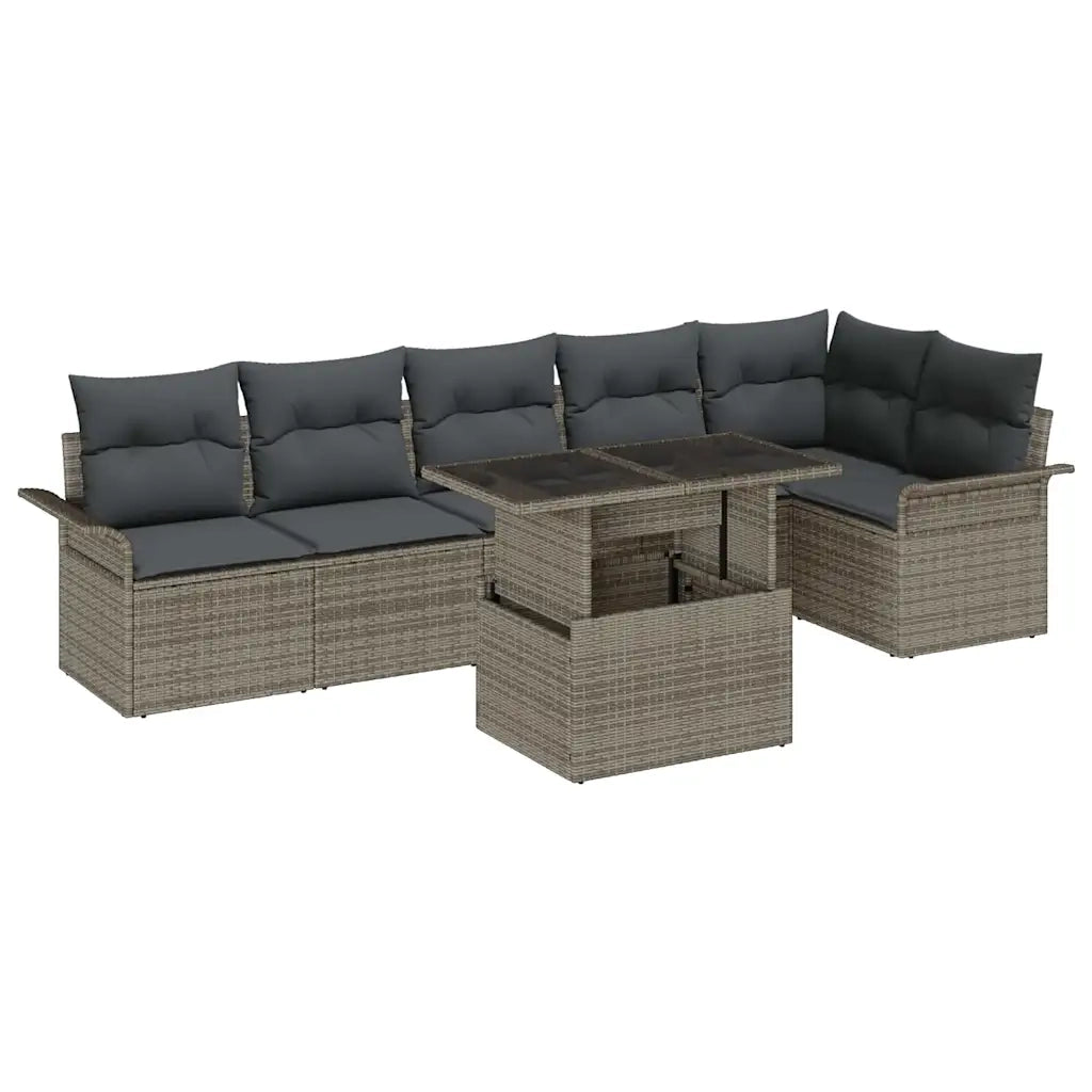 Set Divano da Giardino con cuscino 7 pcs Grigio Poly Rattan 3348295