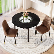 Set tavolo rotondo con 2 sedie marroni; piano MDF nero con inserto in vetro Ø 100 cm