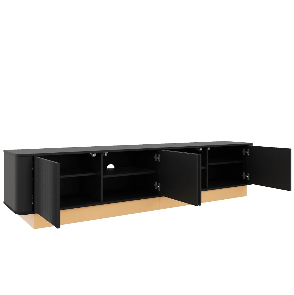 Mobile TV 200x40x47,5 cm a 4 ante in MDF nero con ripiani regolabili