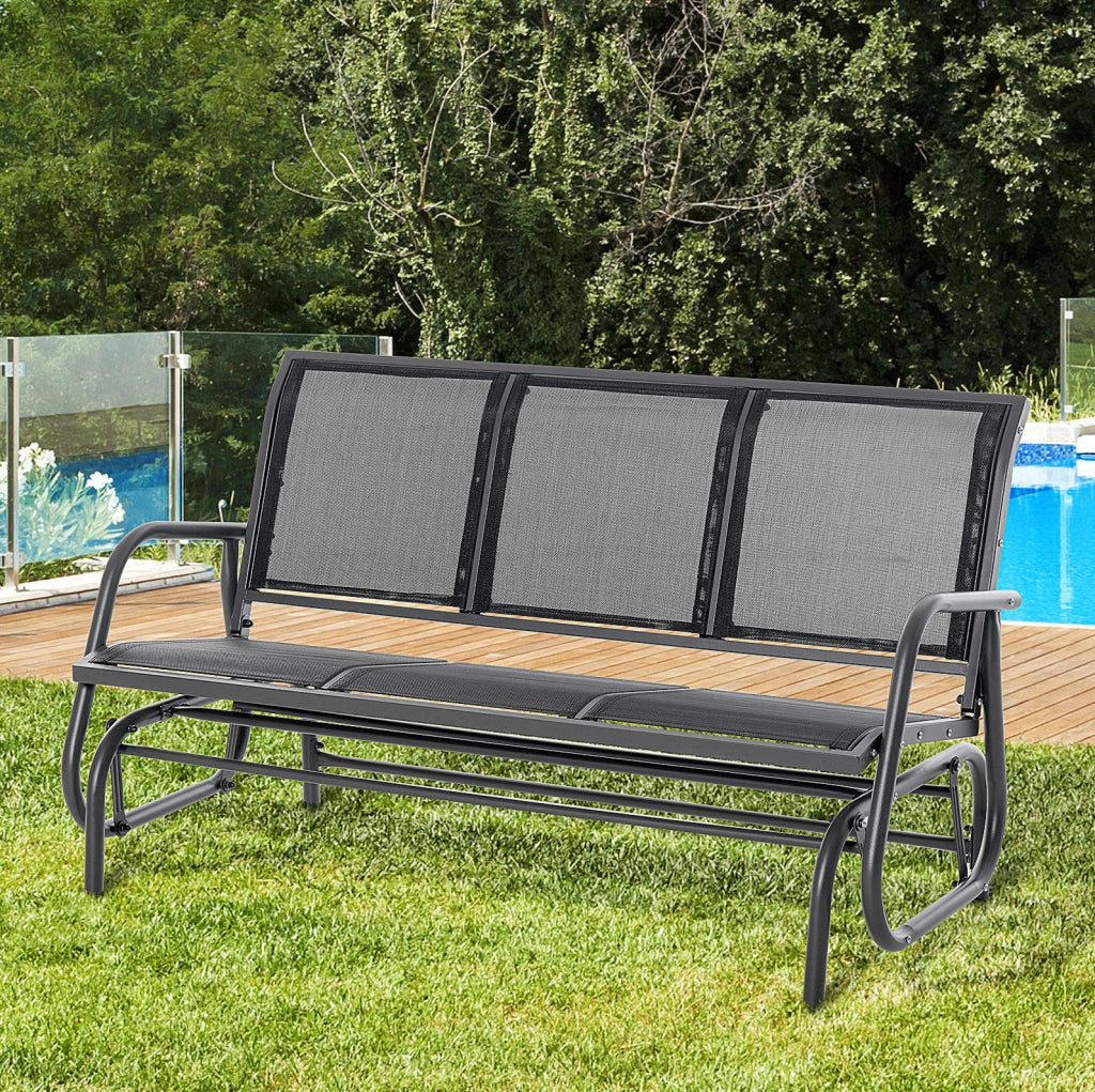 Panca Altalena da Giardino a 3 posti in Metallo con Meccanismo Oscillante, 147x70x85 cm, Grigio Scuro, Portata 300 kg