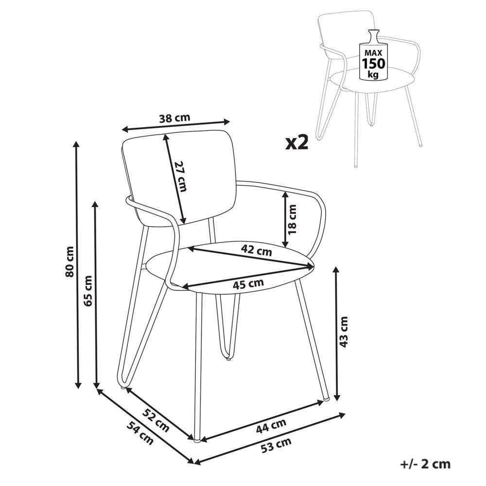 Set di 2 sedie da pranzo Rivestimento in tessuto strutturale in poliestere arancione Gambe in metallo nero Schienale curvo senza braccioli Design moderno e contemporaneo