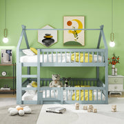 Letto a castello per bambini 140 × 200 cm con scala in legno grigio porta apribile e sponde alte